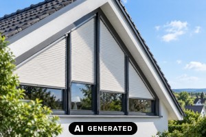 Dreiecksfenster richtig beschatten: Lösungen für Giebel und Dachgeschoss - Bild: KI-generiert / BAU.DE Dreiecksfenster richtig beschatten: Lösungen für Giebel und Dachgeschoss - Bild: KI-generiert / BAU.DE