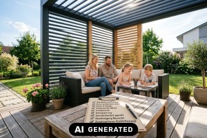 Lamellendächer: Entwässerung, Lasten und Genehmigung - Bild: KI-generiert / BAU.DE Lamellendächer: Entwässerung, Lasten und Genehmigung - Bild: KI-generiert / BAU.DE